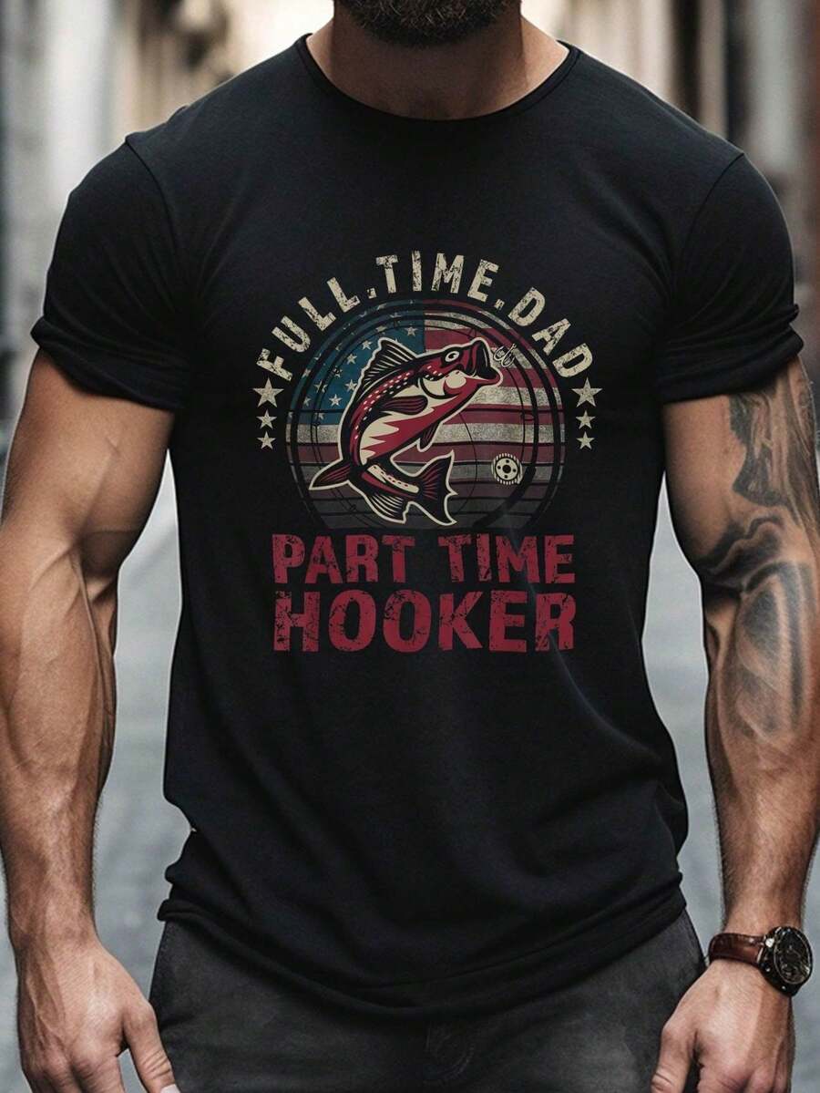 Part Time T Shirt, Minimalist Top, Jersey, Machine Washable T- Shirt, Casual T-Shirt Graphic Tees, Graphic Tees, 100 Percent Cotton Shirts, Black Street Graphic Tees, Men's T-Shirt, Funny Graphic Vintage T Shirts, S-XXXL - 黑色-1 - 查看 1