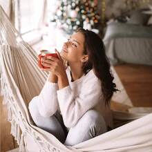 Brazilian Pattern Double Hammock, White And Red With Lace, Heavy-Duty Hammock, Thickened Fabric, Can Bear 400LB, Complete Accessories, Garden Hammock, Camping Hammock