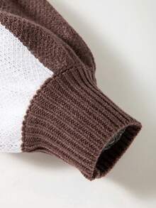 1pc Brown Contrast Plaid Knit Pullover Sweater, Plus Size Basic Long Sleeve Top, Plus Size Women Autumn/Winter Casual/Business Outerwear - Coffee Brown - View 7