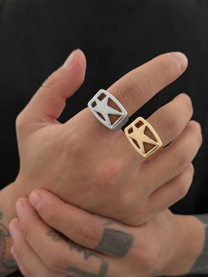 1 件时尚朋克星可调节开口戒指、情侣戒指、节日礼物