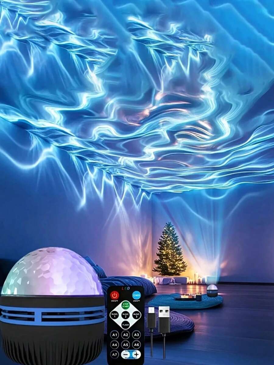 带遥控器的 Galaxy 投影仪夜灯 - 海洋涟漪效果，水下氛围，USB 供电的 Uplight 适用于卧室、客厅、游戏室 - 艺术家居装饰和休闲礼物，抛光塑料机身