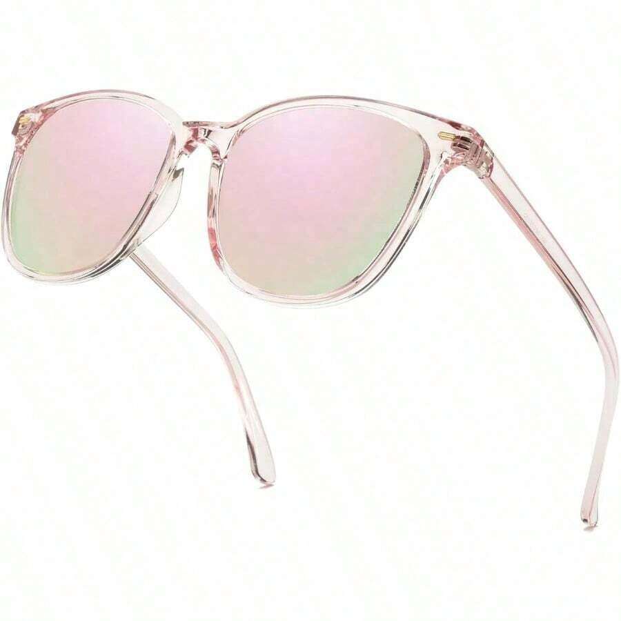 Gafas de sol polarizadas para mujer con montura cuadrada y lentes espejadas con protección UV y reducción de deslumbramiento - Montura rosa A1/Lente polarizada espejada rosa - Ver 1