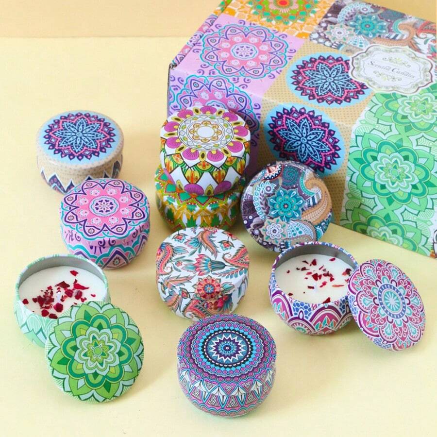 Juego de velas perfumadas con caja colorida, múltiples combinaciones de aromas, fragancia agradable y rica, sin humo, tiempo de quemado prolongado - Regalo de Navidad ideal para familiares y amigos