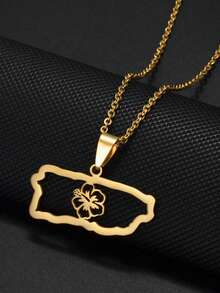 1pc Puerto Rico Map Flowers Masks Traditional Symbol PR Frog Necklaces For Women Girls Stainless Steel Jewelry - 金色 - 查看 4