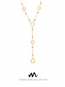 1 件 MiDuoDuo 四叶花和五叶花串珠流苏双层锁骨链项链，时尚奢华不锈钢 18K 镀金女士配饰 - 五葉花Y字項鍊 - 查看 6