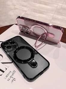 1 件透明电镀防震硅胶手机壳，带金属滑动支架/防震手机壳，TPU 材质，兼容 /15 Pro Max/16 Pro Max/16 Pro/11/12/13/14 Pro Max/14 Pro/13 Pro Max/ 16、S24/S24 Ultra、S25/S25 Ultra，支持无线磁力充电 - 粉色 - 查看 3