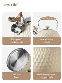 choxila 1个2升白色锤纹鸣笛水壶，适用于燃气灶，适合家庭、茶馆等各种场合，厨房用品，返校用品，旅行配件 - 響壺 - 查看 4