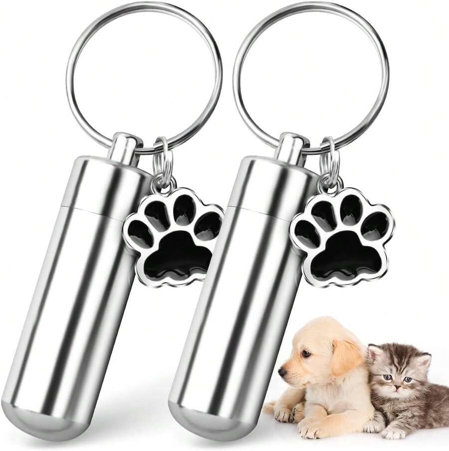 nuevo-2025ChunlongFour - Urnas impermeables para cremación para mascotas, llavero para cenizas de perros, urna cilíndrica para cenizas de mascotas, recuerdo de cremación, cenizas conmemorativas - Cilindro oro rosa 2pcs - Ver 1