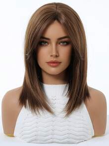 14 Inch Brown Wig With Bangs, Layered And Fashionable, Women's Synthetic Fiber Wig, Comfortable And Suitable For Holidays, Gatherings, And Everyday Wear - Brown - View 6