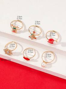 6-8 Stücke/Set Weihnachtsthemen Ringe mit Strass, Weihnachtsbaum, Zuckerstange, Weihnachtsmann, Schleife, Rentier Designs, geeignet für Frauen zum Tragen an Weihnachten und im Alltag