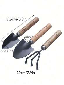 带木柄的三件套园艺工具 - 耐用的金属铲子、铲子和叉子 - 非常适合园艺和盆栽、土壤耕作 | 乡村园艺工具 | 木柄工具，重返校园 - 彩色 - 查看 11