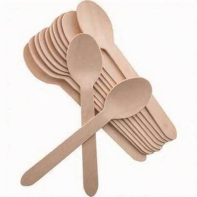 Wooden Dessert Spoons, 6.2inch Disposable Wood Spoons, Ce Cream Cake Spoons Suitable For Parties, Weddings, Camping, Thanksgiving, Christmas, Wooden Tableware, Party Tableware, Natural Wood Design, Wooden Spoons