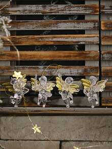 4 piezas Decoraciones navideñas Adornos colgantes de ángel transparentes, Nuevo estilo creativo Pequeño colgante de ángel Decoración del árbol de Navidad Decoración del hogar Decoración de la habitación Decoraciones navideñas de invierno Regalos navideños Decoración navideña