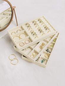 Kit 12 Bandejas organizadoras de Jóias - Organize suas Jóias com estilo. - Bege - Visão 3