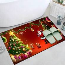 Paillasson thème noir et or de Noël avec design d'arbre de Noël et couronne de renne - résistant à la saleté, léger, convient pour la salle de bain, le salon, la chambre, la cuisine, le bureau - décoration de Noël