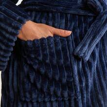 OHS Womens Super Soft Luxury Ribbed Fleece Loungewear Robe Dressing Gown - Navy Blue - View 6