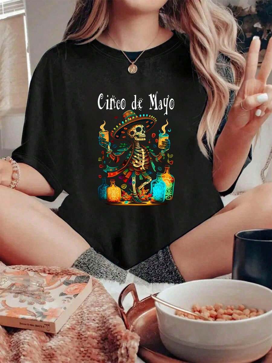 100% Cotton Happy Cinco de Mayo Festival # 14 camisetas gráficas para mujeres