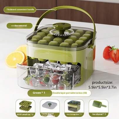 Pressurized Ice Cube Maker, Homemade Square Ice Cube Tray For Refrigerator With Ice Scoop, Portable Self-Made Ice Cube Mold, New Contactless Ice Cube Mold