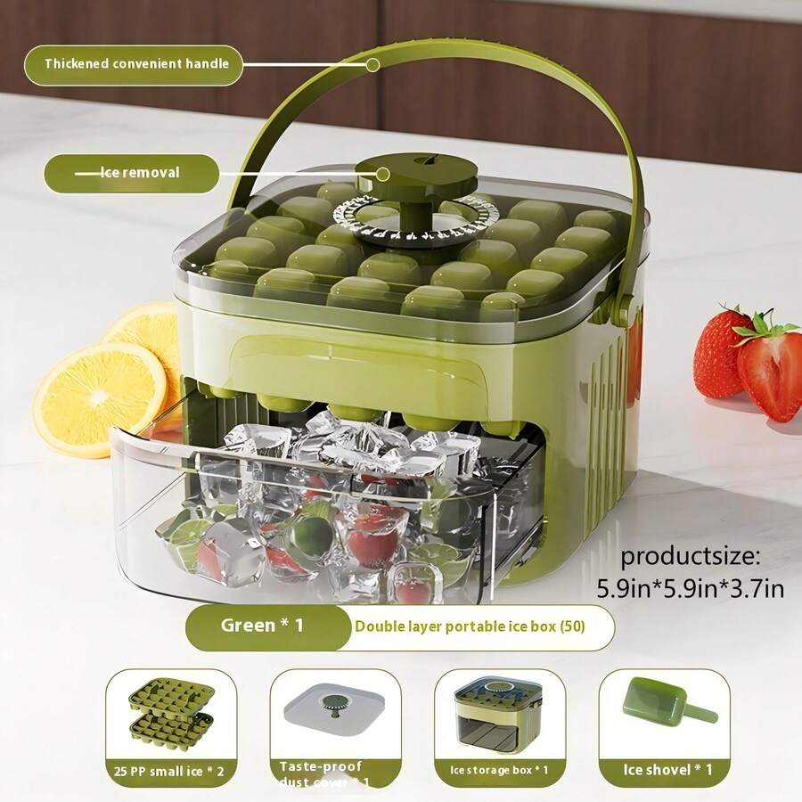 Pressurized Ice Cube Maker, Homemade Square Ice Cube Tray For Refrigerator With Ice Scoop, Portable Self-Made Ice Cube Mold, New Contactless Ice Cube Mold