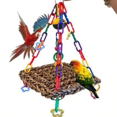 1pc Parrot Woven Hanging Bed Chew Toy, Suitable For Medium To Small Parrots Like Cockatiel, Lovebird, Parrotlet, Provides Chewing, Climbing And Relaxation For Pet Birds