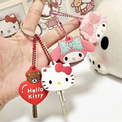 Sanrio Sanrio Kawaii Hello Kitty Silicone Key Dustproof Protective Cover Cartoon My Melody Keychain Portable Anti-Lost Toy For Party Gifts