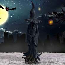 تمثال ساحرة جوتية - قبعة مدببة أنيقة ديكور هالوين، تمثال راتنجي للاستخدام الداخلي والخارجي، لا يحتاج إلى كهرباء، متين، ديكور متعدد المناسبات المنزلية (عيد الموتى/)، تحفة مرعبة