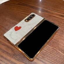 Luxury PU Leather Case, Leather Texture Feel Graphic Heart Print Foldable Mobile Phone Case Compatible With Sam Galaxy Z FLIP FLOP 3 4 5 6 Gold Plated PC Cellphone Protective Shell Design For MOTO RAZR 40 50 60 ULTRA - Vàng - Xem 5