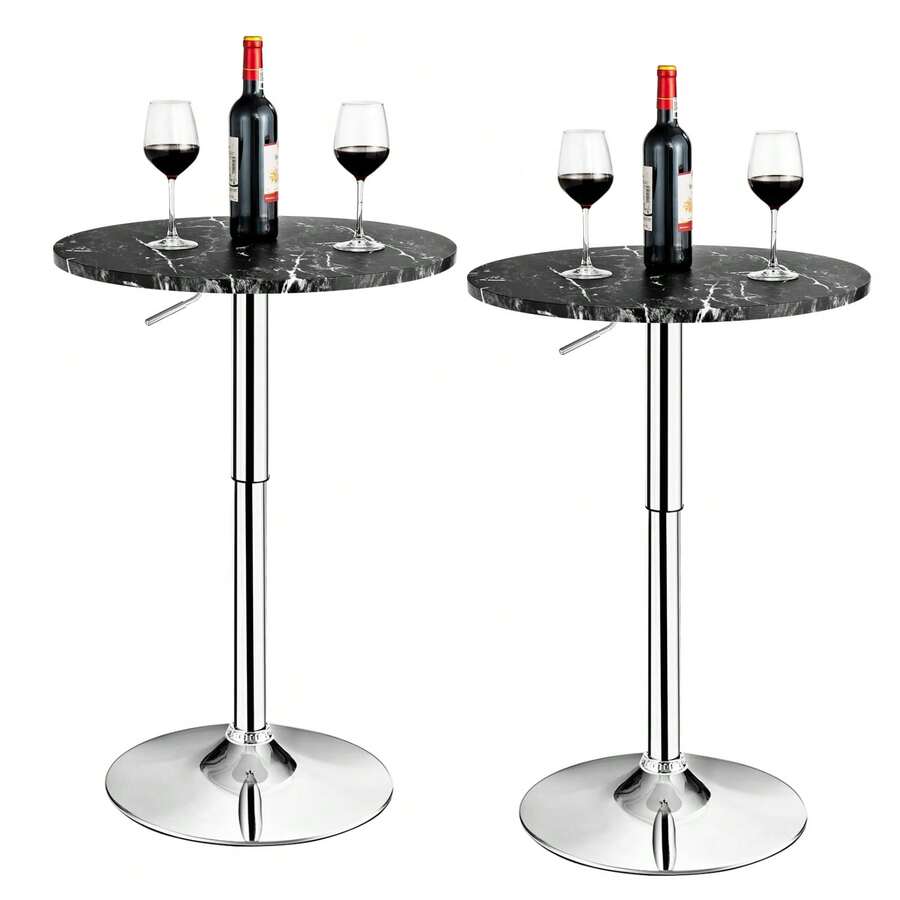 GOFLAME Modern Bar Table With Marble Patterns, Height Adjustable & 360° Swivel Counter Table, Multifunctional Round Pub Table, Counter-Dining Table For Home, Restaurant & Cafe - Black - View 1