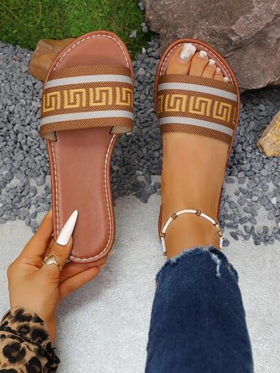 Sandalias planas de moda versátiles con cierre deslizante para uso diario para mujeres