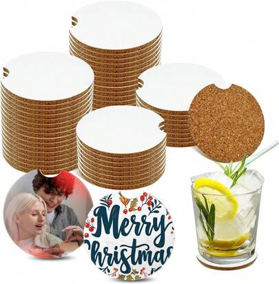 nuevoJuego de 40 posavasos de sublimación en blanco, de corcho redondo de 2.6 pulgadas, absorbentes de agua, posavasos de sublimación de transferencia de calor para bebidas, accesorios de coche, mesa de