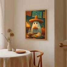 1pc Cute Ghost In Sombrero Print, Ghost Print, Unframed Ghost Halloween Wall Art, Mexican Kitchen Wall Decor, Coffee Poster, Holiday Decor, Fall Decor, Vintage Wall Painting, Artwork For Living Room, Bedroom, Cafe, Home And Room Decoration