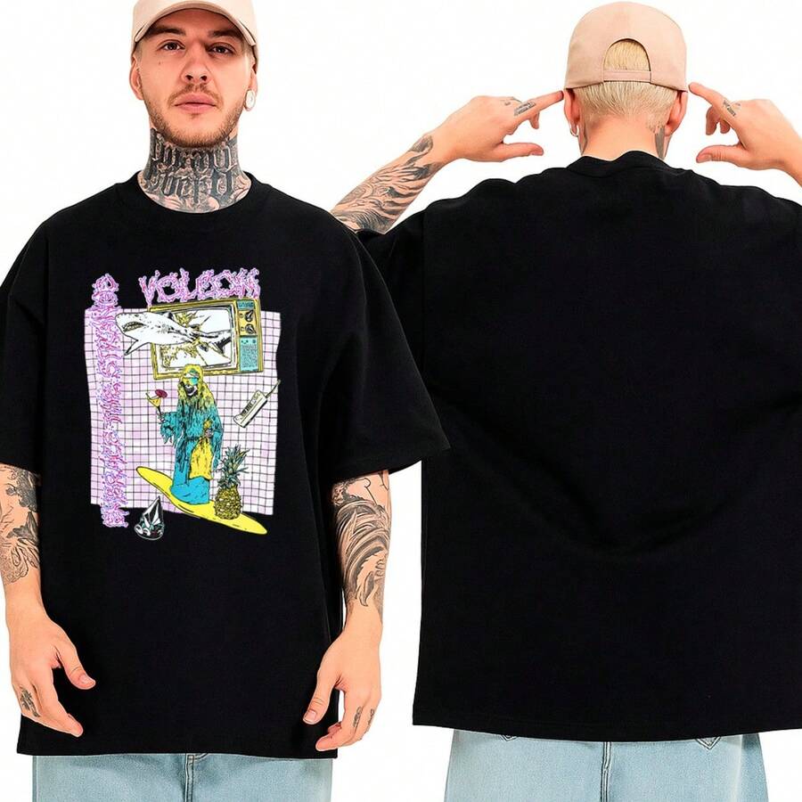 Vollcom Streetwear T-Shirt Brand Quadro Stone Surfer Earth Street Street Fashion Urban Culture Skaters Unisex Male Female 100% Cotton Premium Top Streetwear Launch Immediate Shipping Various Colors!! Plus Size - Volcom 特別法國衝浪者 - 查看 1