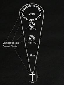 4 Pieces/Set Hip-Hop Fashion Men's Jewelry Set, Cross Necklace, Bracelet And Personalized Ring (Size: 7-12), Stainless Steel Material, No Fading, No Allergy, Suitable For Parties, Daily Life, Dating. The Best Jewelry For Holiday Gifts