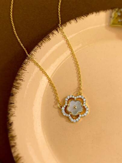 1 Pç Colar de Prata Esterlina 925 Elegante e Requintado com Cinco Folhas de Flores Ocas para Mulheres Joias Finas Presente para Festa Presente de Aniversário Uso Diário