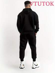 Men's Casual Printed Hoodie And Sweatpants Set, Autumn And Winter Men's Sportswear, Men's Fashion  Sportswear Printed BACKWOODS - màu đen - Xem 2