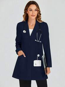 cimmuovere Long Sleeve Laboratory Surgical Gown, Nurse Scrub Uniform, Scrub Uniform, Dentist Scrub Uniform Jacket Spring - Navy Blue - View 4