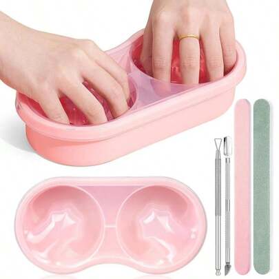Dual Nail Soaking Bowl Acetone Proof: Soak Off Gel Nail Polish Dip Powder Remover Bowl- Cut The Soaking Time In Half Manicure Bowl For Salon Home (D2-Pink)
