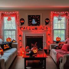 JMEXSUSS Red Halloween Decor String Lights Outdoor Indoor, 66ft 200 LED Red Christmas Lights Clear Wire, 8 Modes Halloween Twinkle Fairy Light Plug In For Tree Room Party Decorations - Red - View 3