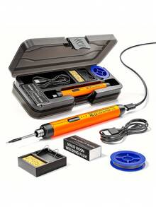 无线烙铁，3 种加热设置，USB 充电，助焊剂，支架，收纳盒