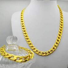 Classic High-Quality Smooth Chain 925 Sterling Silver Plated Necklace, Women's Choker, Gold Thick Chain, Retro Punk Style, Gift For Men - Gold - View 3