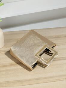 新款欧式金色手提包，轻盈奢华褶皱PU晚宴包，旅行包，时尚便携收纳包，简约托特包，迷你托特包，婚礼派对最佳搭配，完美适合女性、女孩、学生、旅行、度假、海滩、假日、送礼 - 金色 - 查看 3