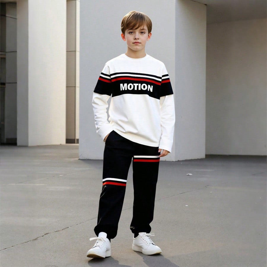 Conjunto de 2 piezas para niños preadolescentes de primavera/otoño/invierno, sudadera con estampado de letras y pantalones jogger, conjunto de vesti