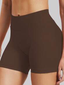 Women's High Waist Seamless Yoga Shorts - Stretchy Butt Lifting, Suitable For Running, Fitness And Outdoor Activities | Fashionable Appearance | Stretchy Fabric - Coffee Brown - View 10