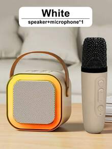 一套无线麦克风音箱系统，适用于卡拉OK、家庭互动、音频派对、户外使用，迷你便携式KTV唱歌，多功能外置音箱带卡槽，一键人声消除，呼吸灯效果