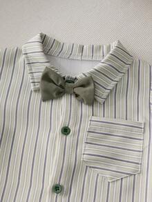 3pcs Baby Boy Gentleman Outfit Set, Long Sleeve Casual Fashionable Shirt, Pants And Bow Tie, Spring/Autumn