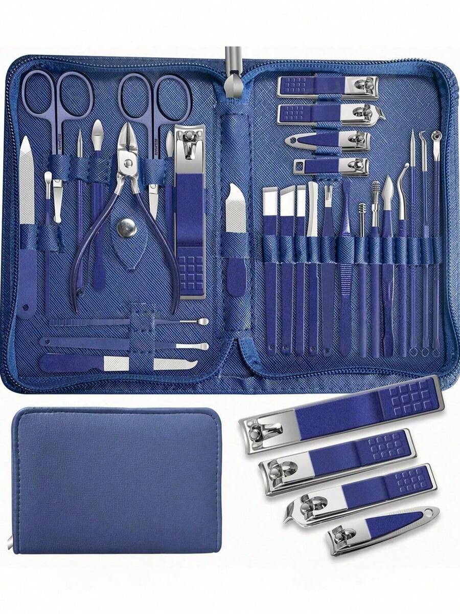 修甲套装 修脚套装 指甲钳套装 指甲钳套装 嵌甲套装 指甲剪 指甲修剪器套装 女士和男士护理美容工具 - 藍色 - 查看 1