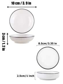 8/6/4pcs Ceramic Round Small Plates | Black-Rimmed Decor | Perfect For Afternoon Tea, Gatherings, Home Use | Microwave - Multicolor - View 3