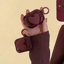 Burgundy Heart-Shaped Protective Case For AirPods 1/2/3/Pro/Pro2, Ideal Gift
