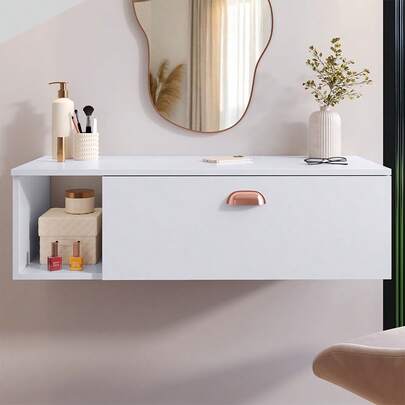 Penteadeira Camarim Bancada Margot Saad Joy MakeUp Maquiagem Suspensa closet, Gaveta, Nicho, Divisória, Puxador Concha (SEM ESPELHO)