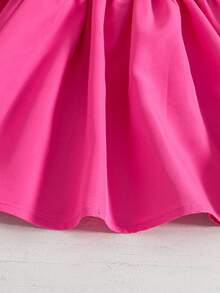 Baby Girls' Fashionable Color Block Suspender Dress, Cute Elegant Contrast Bow, Outdoor Sports Dress, Spring/Summer - Hot Pink - View 7